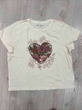 Lucky Brand Cream Tee with Pink & Mauve Floral Heart